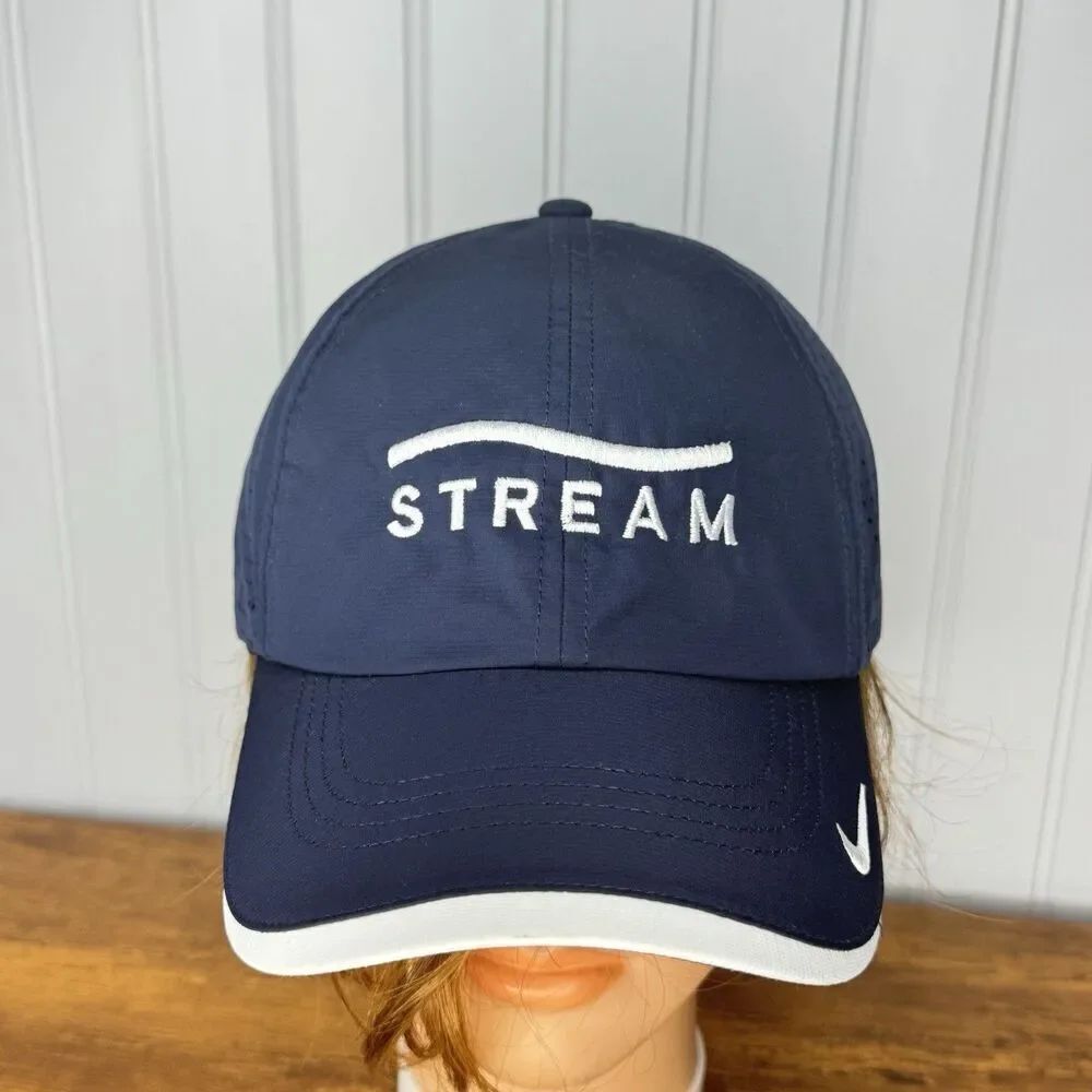 Nike Golf STREAM Dri-FIT Swoosh Perforated Hat OSFM Navy Blue White Heritage86